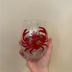 Hand-Painted Red Crab Stemless Wine Glass